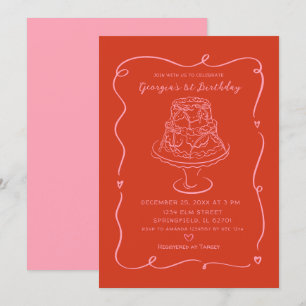 Rosa Valentine Conquette Bow Girl's 1. Geburtstag Einladung