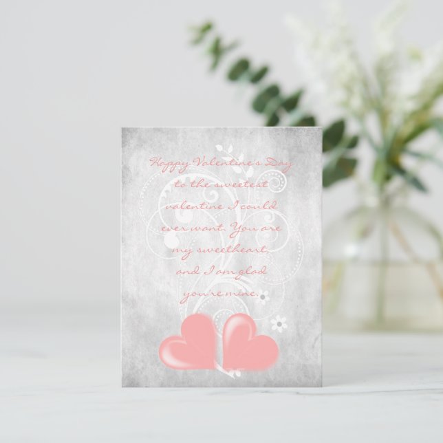 Rosa Valentine Hearts Flat Note Card Mitteilungskarte (Stehend Vorderseite)