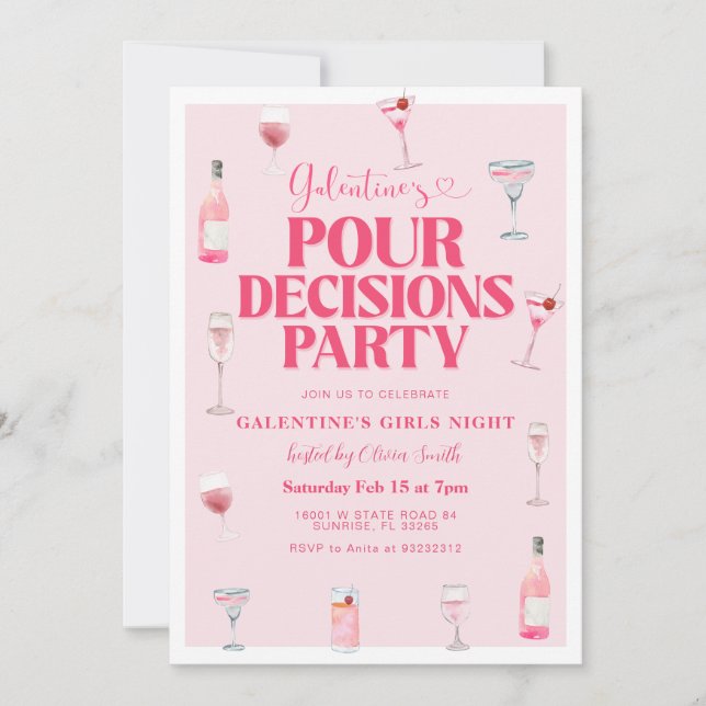 Rosa Valentine's Galentine's Girls Night Party Einladung (Vorderseite)