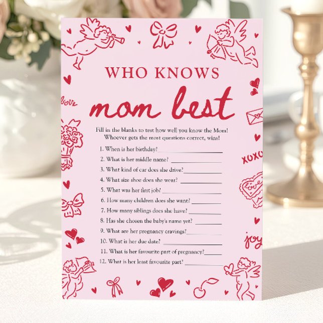 Rosa Valentinstag-Babyparty-Spiel: Wer kennt Mama  Einladung (Pink Valentine Who Knows Mom Best Baby Shower Game)