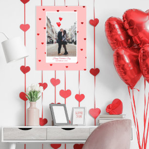 Rosa Valentinstag-Fotoposter mit roten Herzen Poster