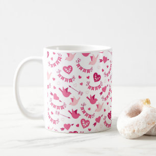 Rosa Valentinstag Herz Vögel Pfeile Muster Kaffeetasse