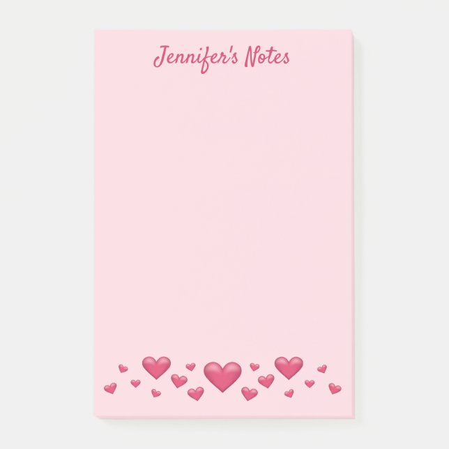 Rosa Valentintagsherzen und benutzerdefinierter Te Post-it Klebezettel (Vorderseite)