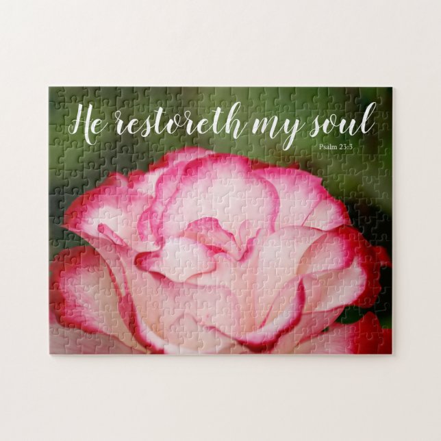 Rosa Variegierte Rose Psalm 23:3 Schrift Puzzle (Horizontal)