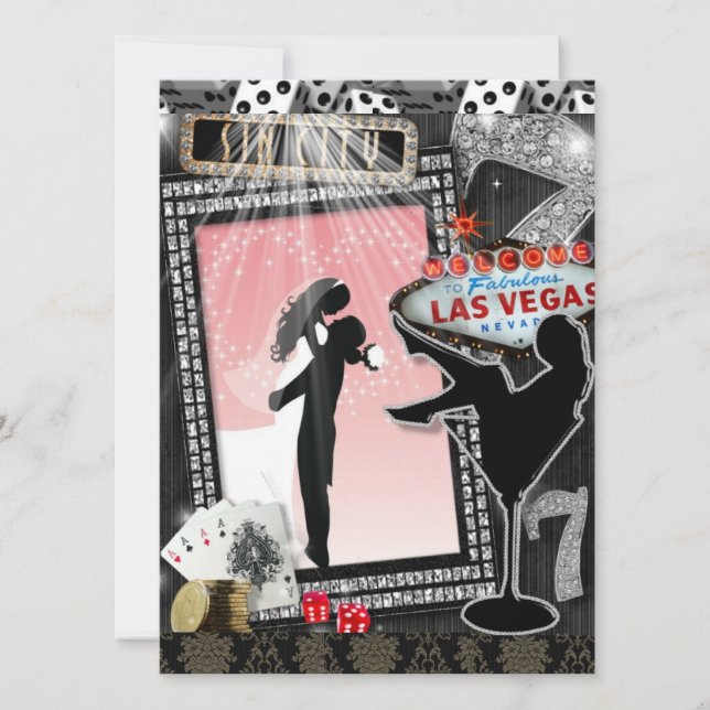 Rosa Vegas Hochzeit lädt ein Einladung (Vorderseite)