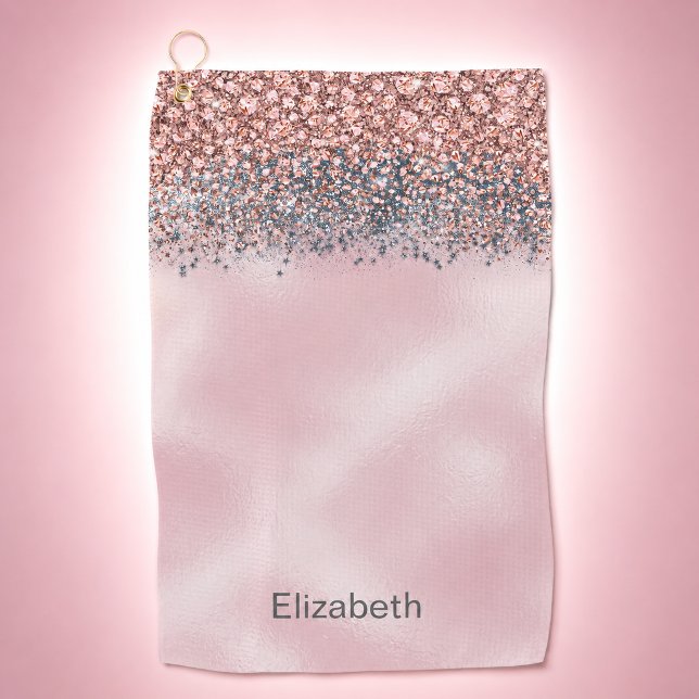 Rosa veredelter personalisierter Blush Golfhandtuch (Glam pink faux jeweled flat design patterned personalized golf towel for women)