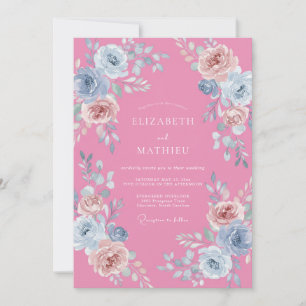Rosa vergoldete Blumige Hochzeit Einladung