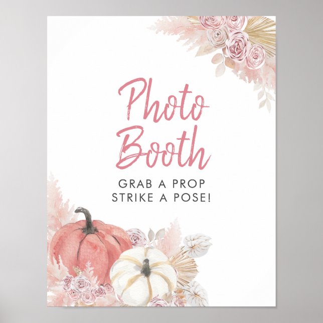 Rosa Verlieb dich Kürbis-Fotobooth-Schild Poster (Vorne)