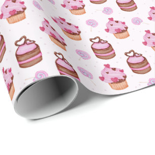 Rosa Verpackungspapier für Valentinstag-Cupcakes Geschenkpapier