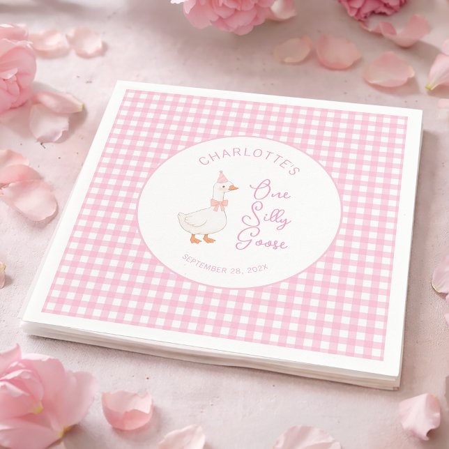 Rosa verrückte Gans Gingham Rustikale erste Geburt Serviette (Von Creator hochgeladen)