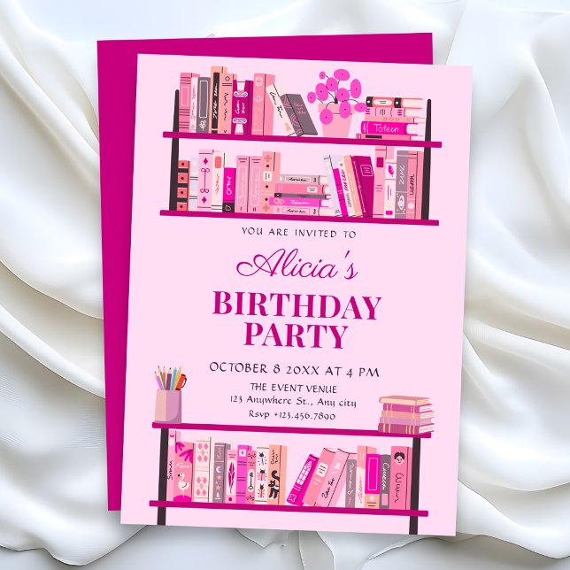 Rosa verspielte Bücher Geburtstag Einladung (Von Creator hochgeladen)