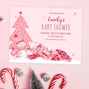 Rosa verspielte Winter-Babyparty Einladung