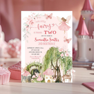 Rosa verzauberter Wald Kleine Fairy Girl Geburtsta Einladung