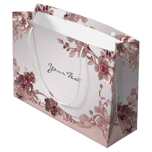 Rosa verzierte Blumen-Geschenktasche Große Geschenktüte