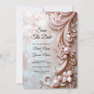 Rosa verzierte Perle und florale Save-the-Date-Kar Save The Date