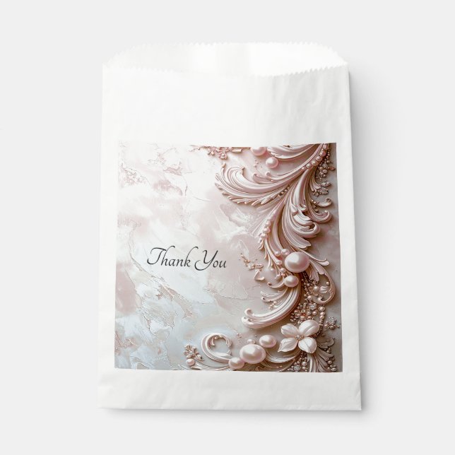 Rosa verzierte Perlen- und Blumen-Geschenktüte Geschenktütchen (Vorderseite)