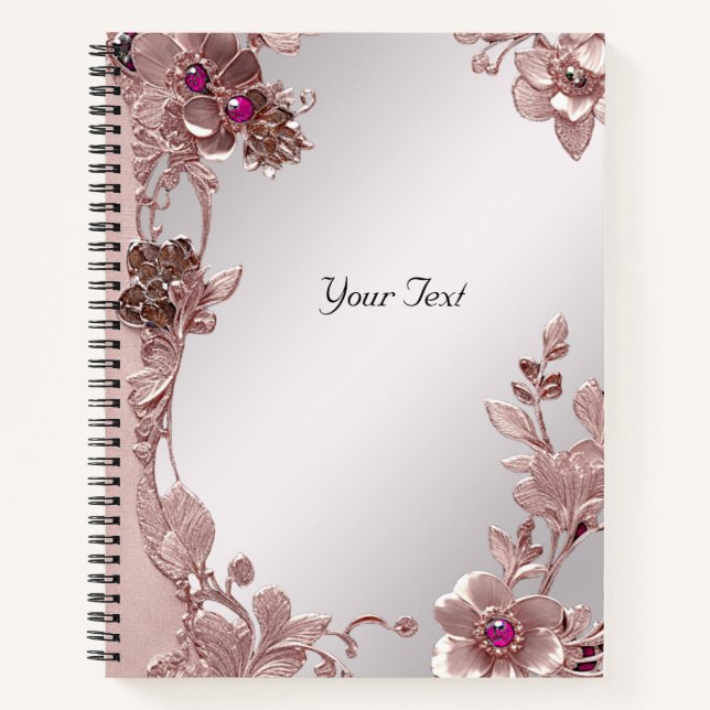 Rosa Verziertes Floral-Notebook Notizbuch (Vorderseite)