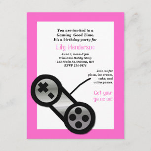 Rosa Videospiel-Party Einladung