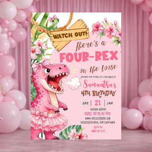 Rosa vierter Rex läuft frei vierter Geburtstag Einladung