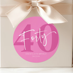 Rosa Vierzig 40. Vierzigster Geburtstag Party Gesc Runder Aufkleber