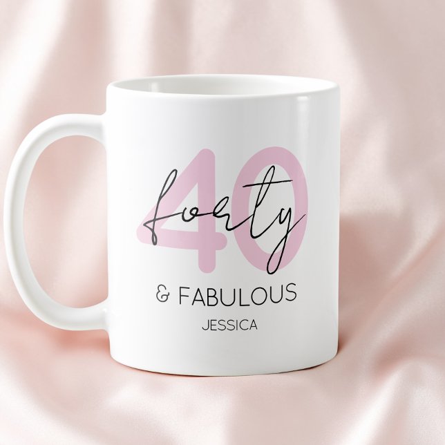 Rosa Vierzig und fabelhafte Moderne 40. Geburtstag Kaffeetasse (Pink Forty and Fabulous Modern 40th Birthday Party Coffee Mug)