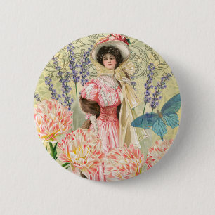 Rosa viktorianische Frau im Regency-Stil Button