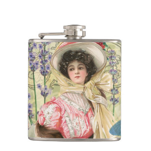 Rosa viktorianische Frau im Regency-Stil Flachmann