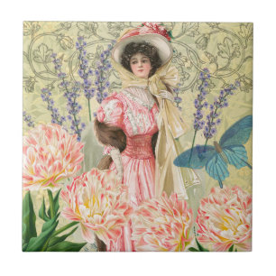 Rosa viktorianische Frau im Regency-Stil Fliese