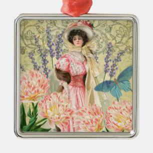 Rosa viktorianische Frau im Regency-Stil Ornament Aus Metall
