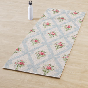 Rosa Viktorianische Rose mit blauem Flachbandgitte Yogamatte