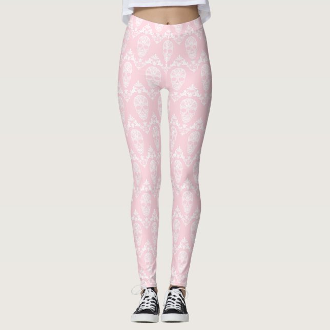 Rosa viktorianische Schädel Leggings (Vorderseite)