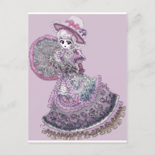 Rosa viktorianisches Anime-Mädchen Gothic Lolita V Postkarte