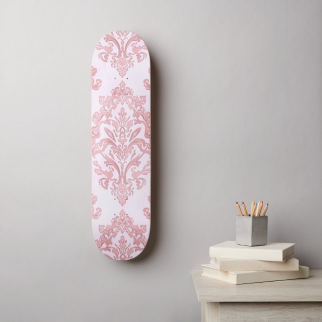 Rosa viktorianisches Damast-Wasserfarbmuster Skateboard (Wandkunst)