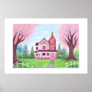 Rosa Viktorianisches Haus Extra Großdruck Poster
