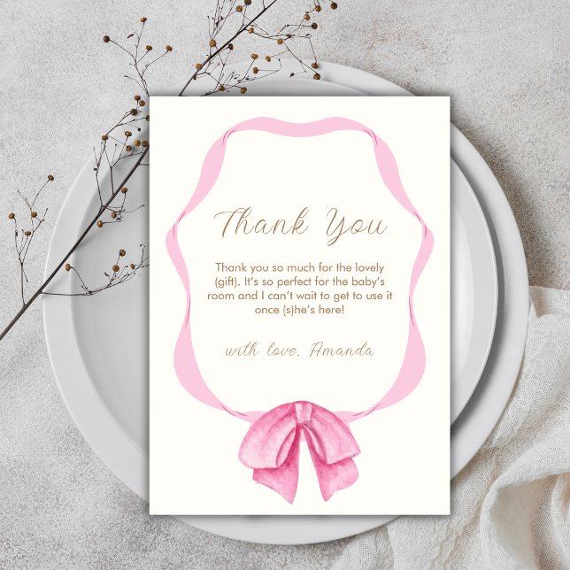 Rosa Vintag Bow Frame Girl Babydusche Dankeskarte (Pink Vintage Bow Frame Girl Baby Shower Thank You Card)