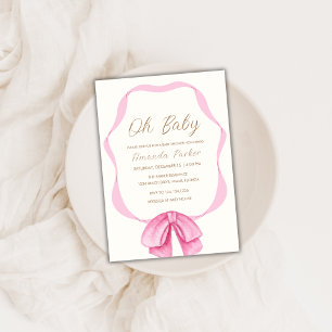 Rosa Vintag Bow Frame Girl Babydusche Einladung