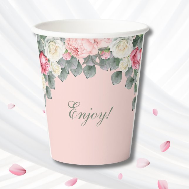 Rosa Vintag Garden Rose Brautparty Pappbecher (Von Creator hochgeladen)