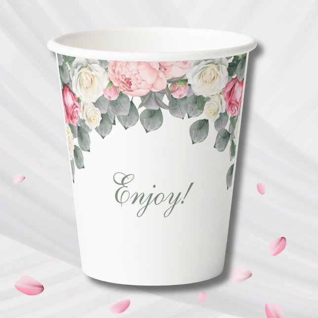 Rosa Vintag Gartenanlage Rose Brautparty Pappbecher (Von Creator hochgeladen)