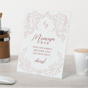 Rosa Vintag Geblüht Monogramm Mimosa Bar Sockelschild