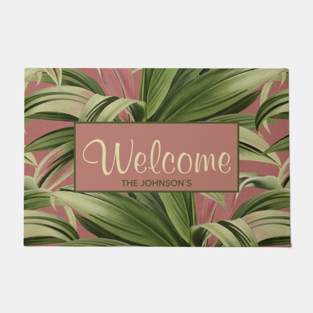 Rosa Vintag tropische Palme Fußmatte (Vorderseite)
