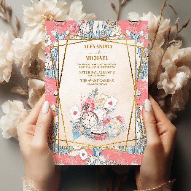 Rosa Vintage Alice im Wunderland Hochzeit Einladung (Von Creator hochgeladen)