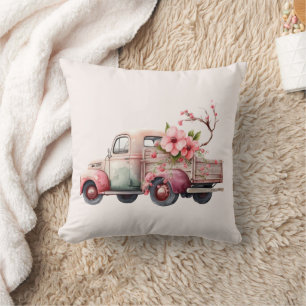 Rosa Vintage-Bauer-Lieferwagen Kissen