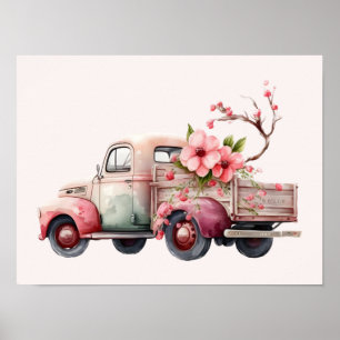 Rosa Vintage-Bauer-Lieferwagen Poster