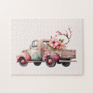 Rosa Vintage-Bauer-Lieferwagen Puzzle