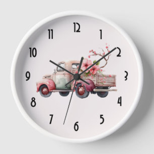 Rosa Vintage-Bauer-Lieferwagen Uhr