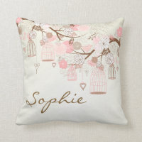 Rosa Vintage Birdcages Blumenkissen Personalisiert