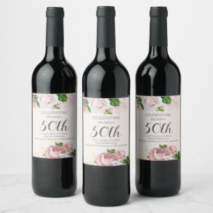 Rosa Vintage-Blumen 50. Geburtstag Weinetikett