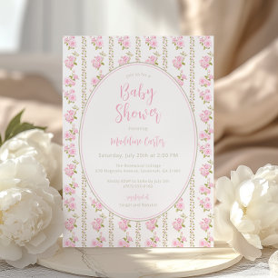 Rosa Vintage-Blumen-Baby-Party Einladung