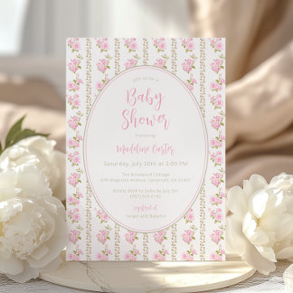 Rosa Vintage-Blumen-Baby-Party Einladung