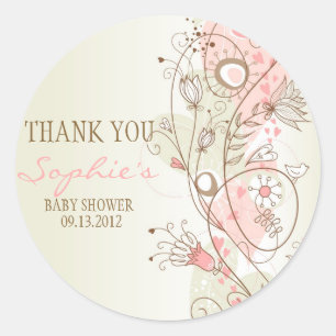 Rosa Vintage-Blumen-Babyshower-Dankeschön-Aufklebe Runder Aufkleber